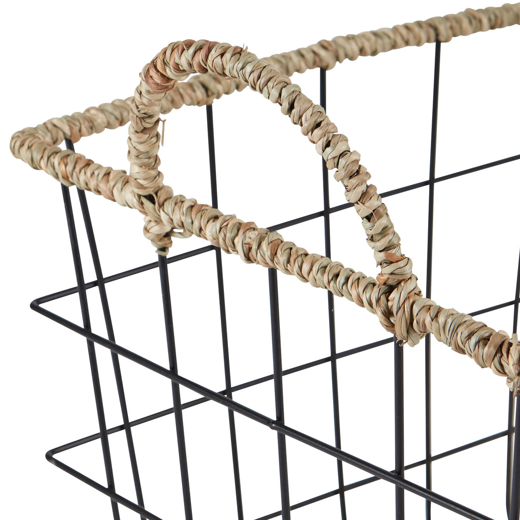 Velmora™ 2-Pack Square Wire Storage Baskets with Woven Trim, Black Metal, 10"L x 10"W x 10"H – Decorative Bin for Pantry, Closet, Bathroom, or Office Organization
