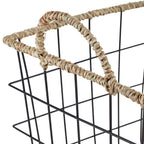Velmora™ 2-Pack Square Wire Storage Baskets with Woven Trim, Black Metal, 10"L x 10"W x 10"H – Decorative Bin for Pantry, Closet, Bathroom, or Office Organization