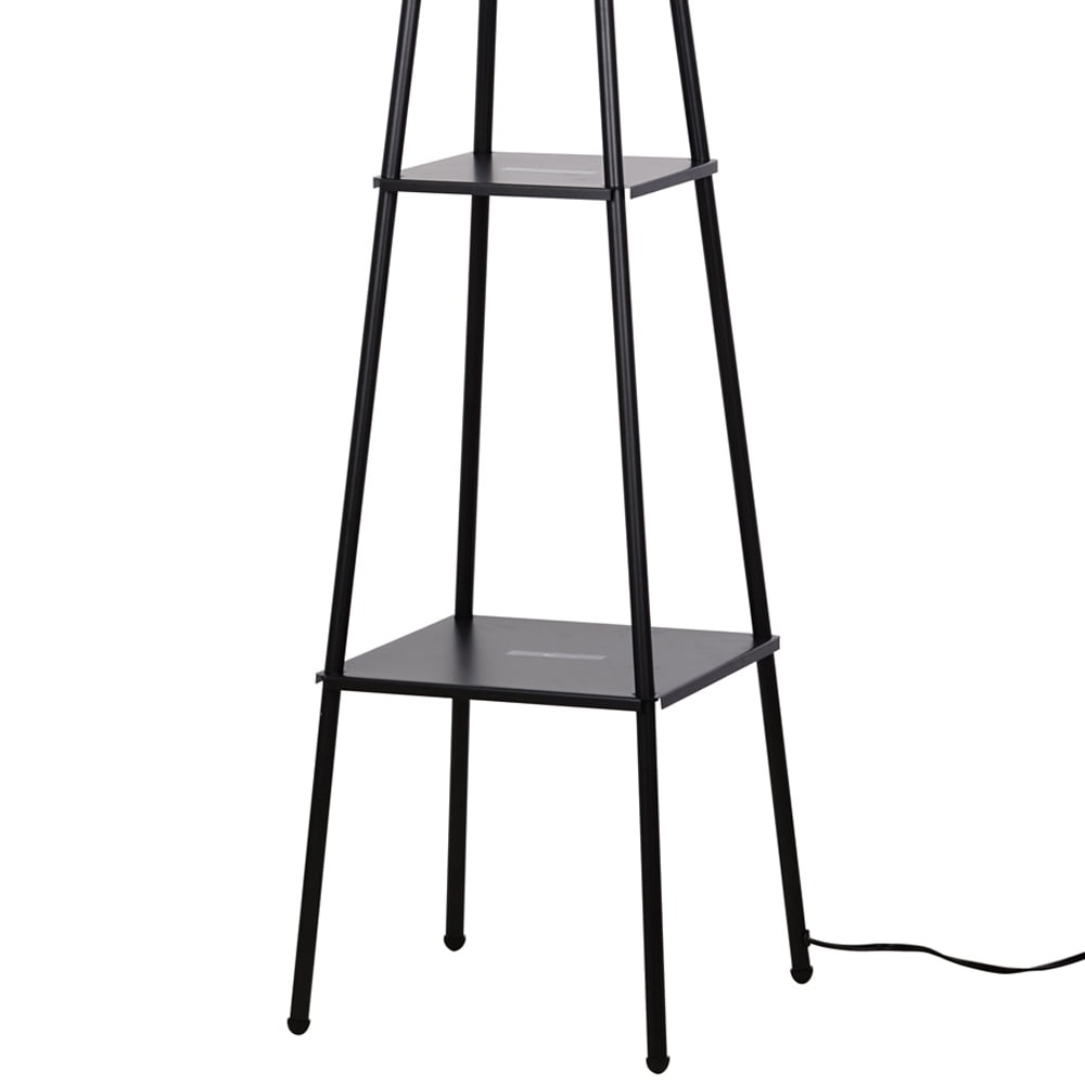 Velmora™ Metal Etagere Floor Lamp with Shelves, Charcoal Finish