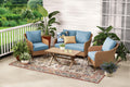 Velmora™ Chelsea 4-Piece Outdoor Patio Deep Seating Set with Handwoven Wicker, Steel Frames and Blue Cushions