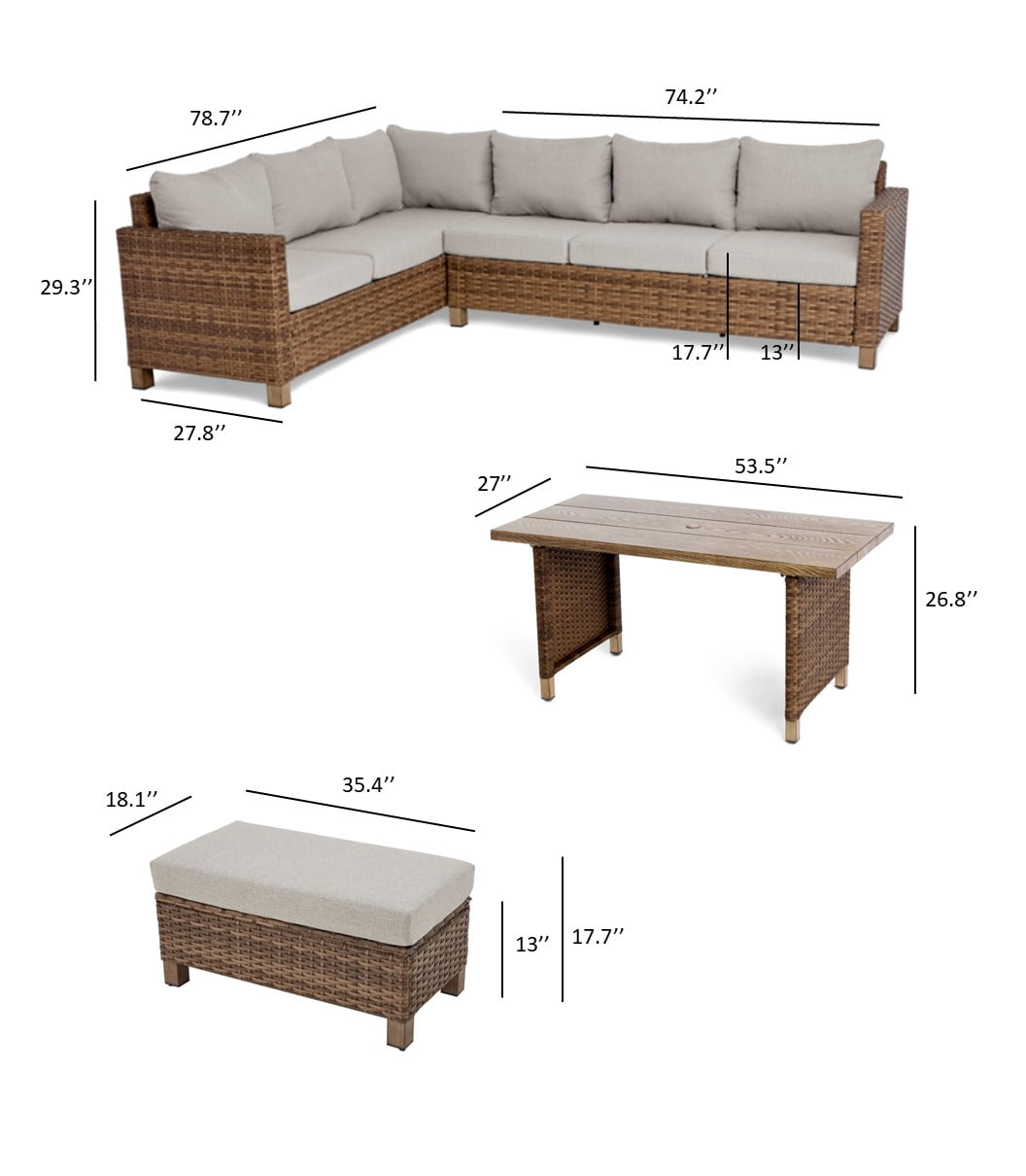 Velmora™ Brookbury 4-Piece Outdoor Wicker Patio Sectional Dining Set, Beige Cushions