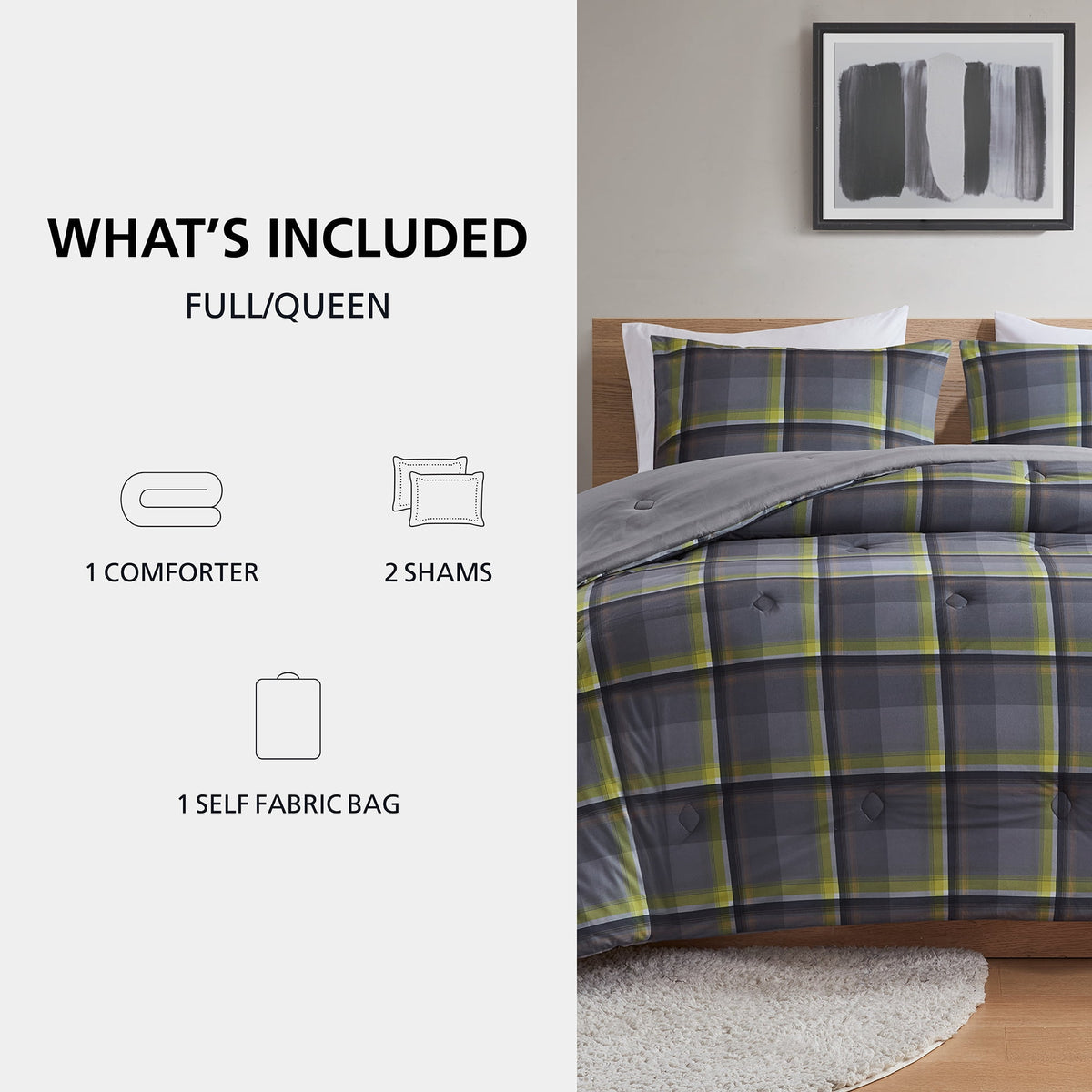 Velmora™ Western Plaid 3-Piece Green Comforter Set, Full/Queen