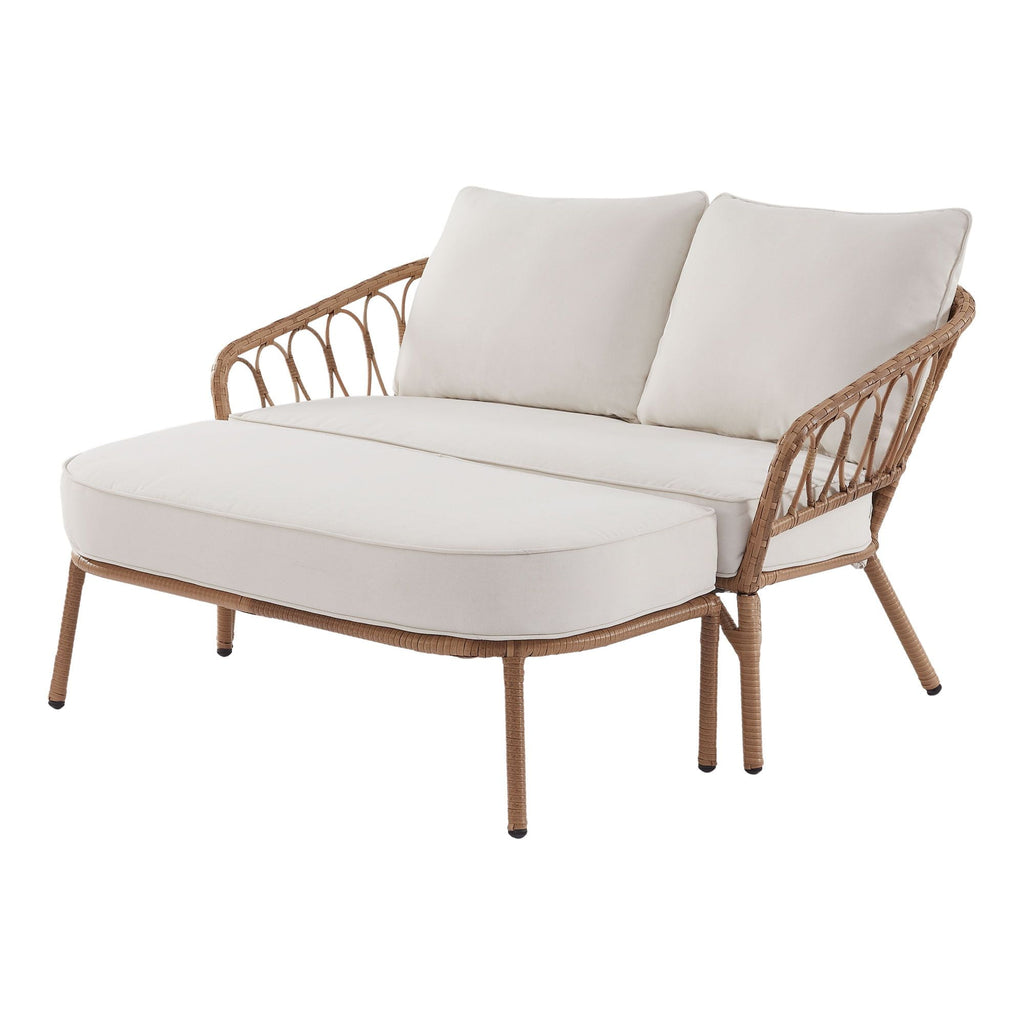 Velmora™ Willow Sage All-Weather Wicker Outdoor Loveseat and Ottoman Set, Beige