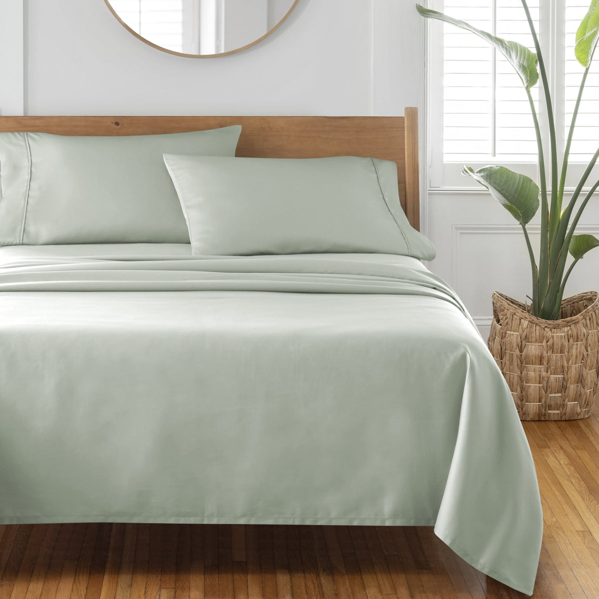 Velmora™ 4-Piece 300 Thread Count 100% Cotton Sateen Sheet Set, Soft Sea, Queen
