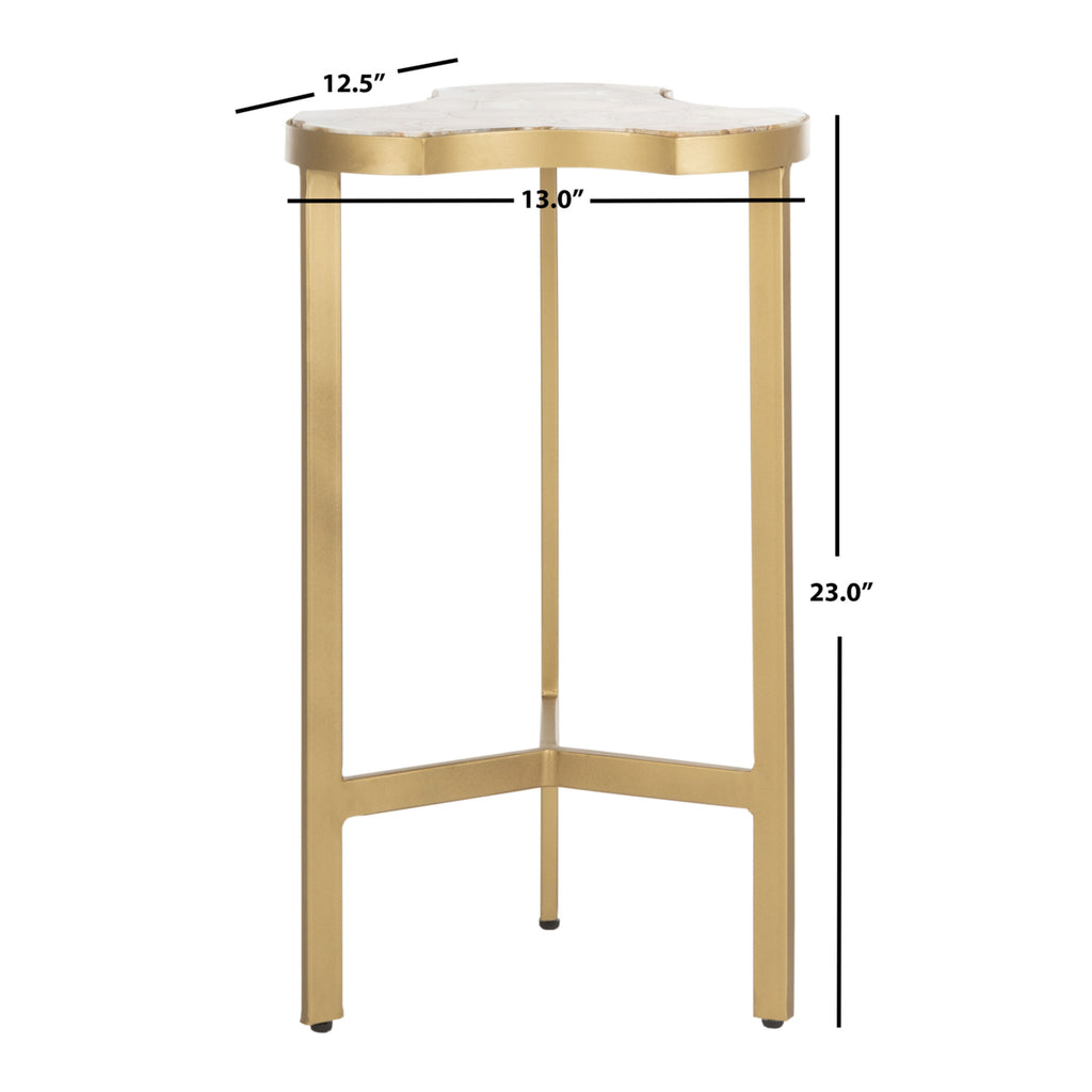 Velmora™ Suki Agate Modern Glam Tripod Accent Table, White/Gold