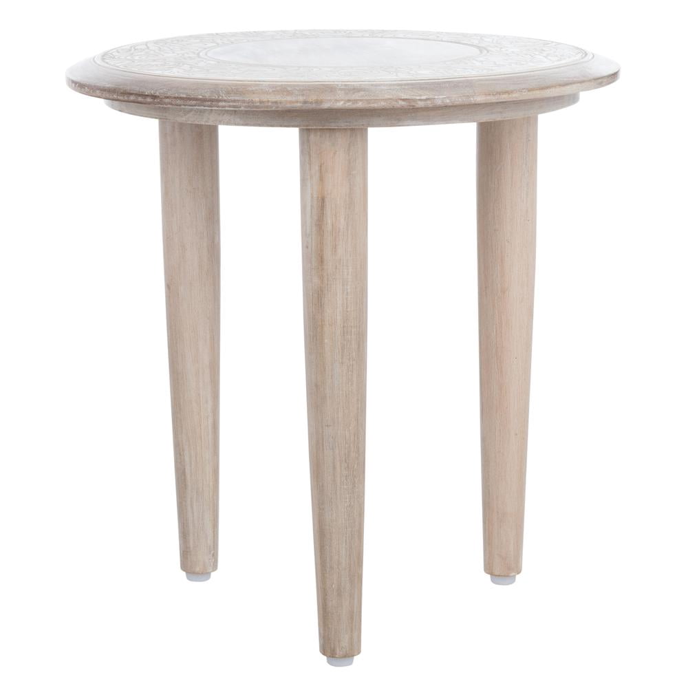 Velmora™ Rehnuma Bohemian Carved Side Table, White Wash