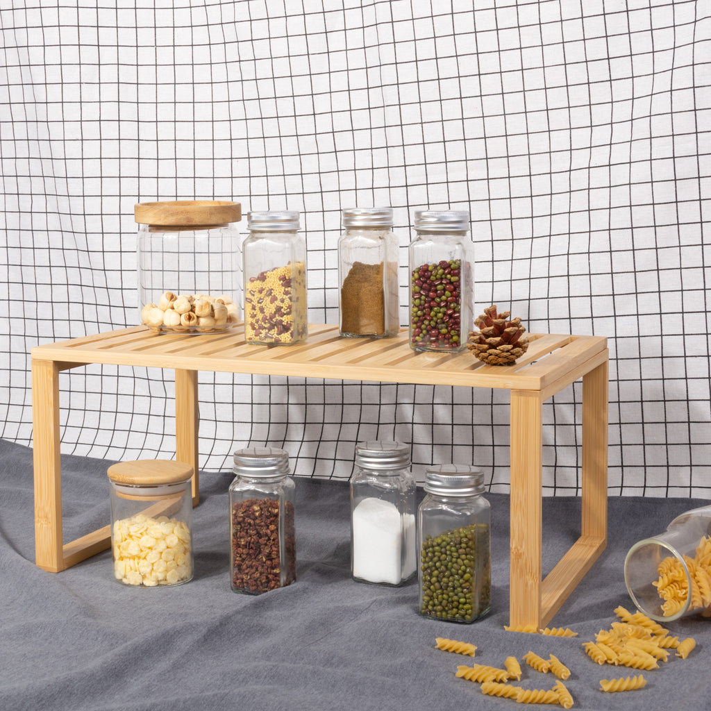 Velmora™ (2 pack) Bamboo Stackable Shelf, Natural Bamboo Color, Easy Assemble, 16 x 10 x 1.18in
