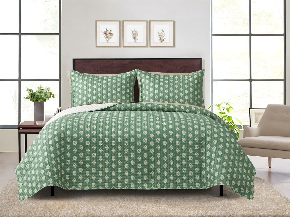Velmora™ All-in-One Bed-in-a-Bag Quilt and Sheet Set, 7-Piece, Full, Green Floral