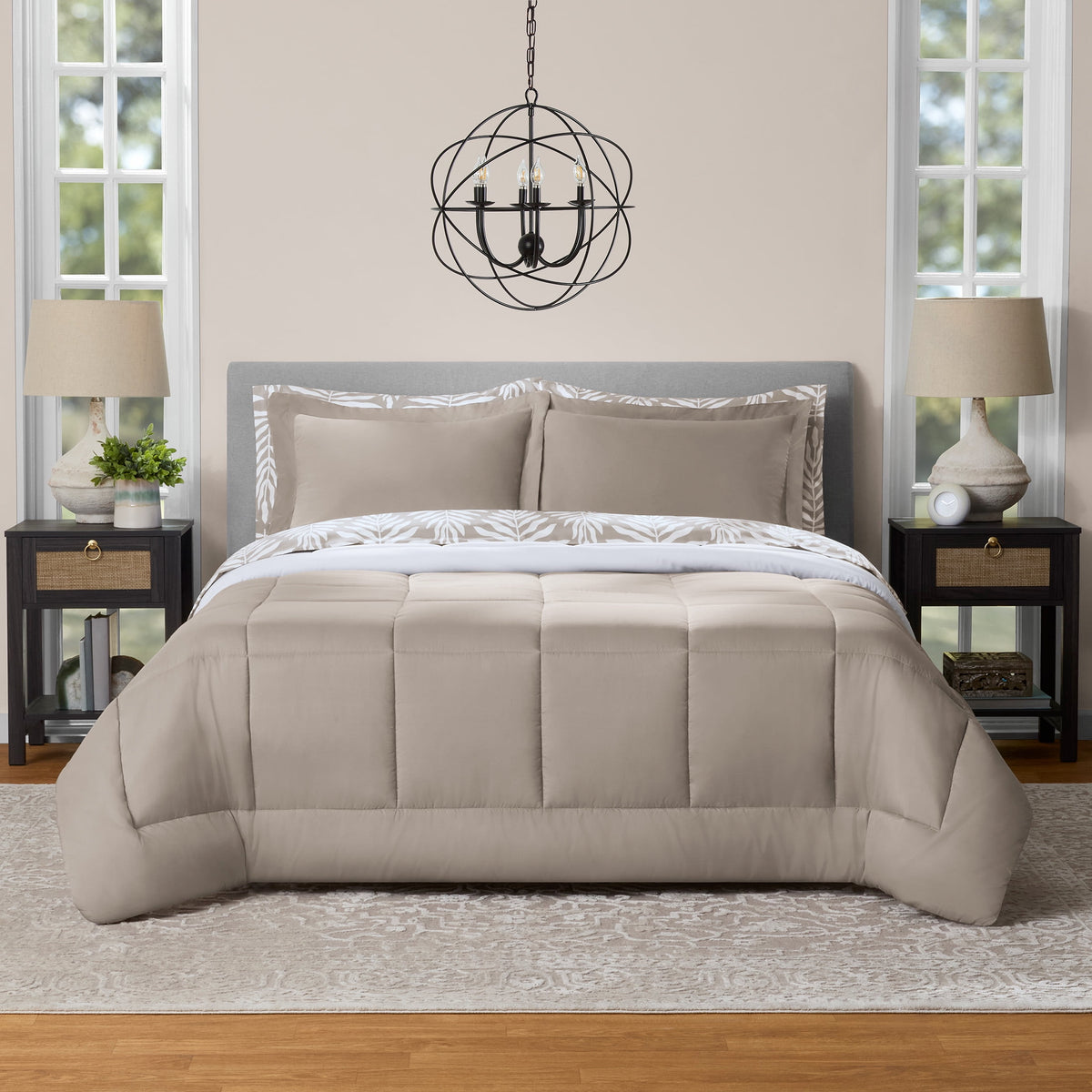 Velmora™ Bed in a Bag Bedding Set, 7 Piece, King, Beige Stripe