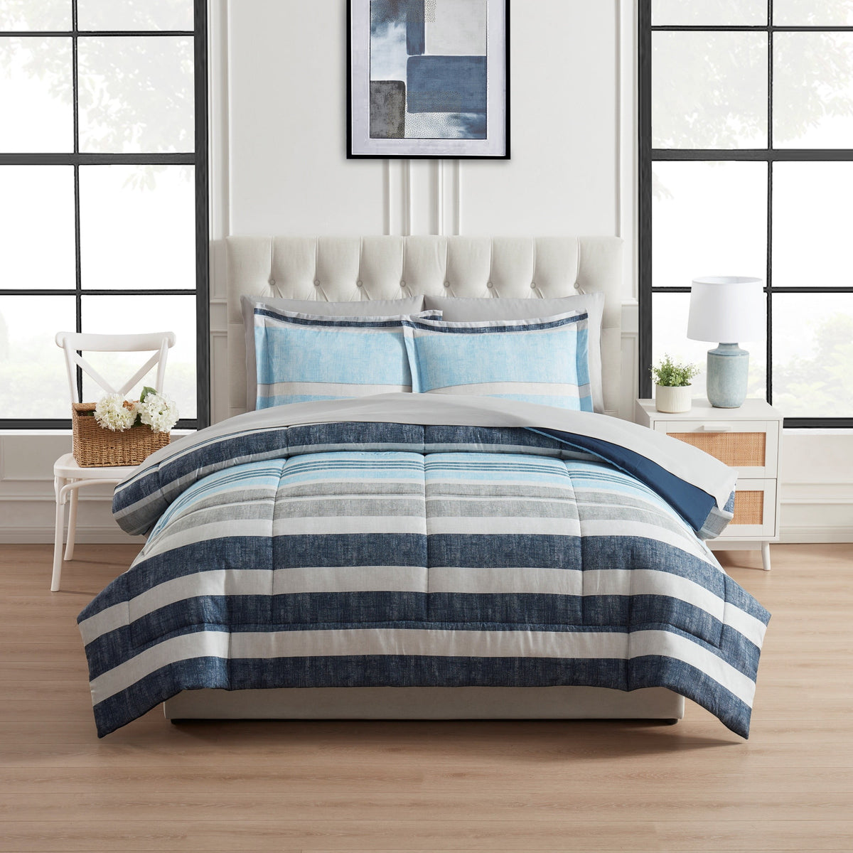 Velmora™ Reversible 7-Piece Bed-in-a-Bag Bedding Set, Queen, Navy