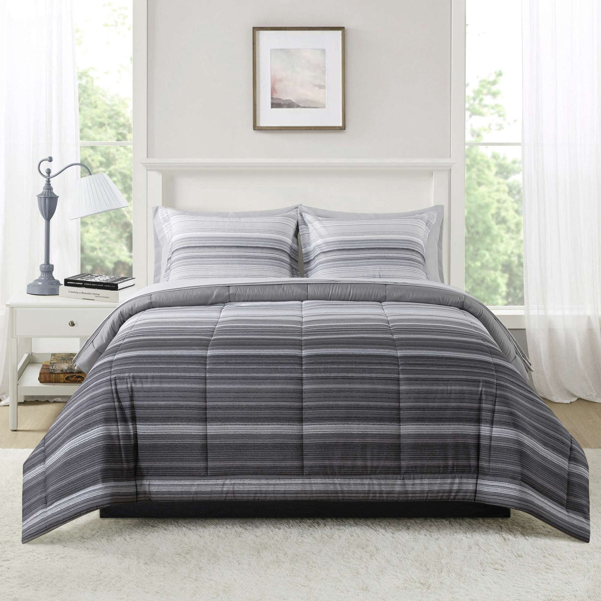 Velmora™ Bed in a Bag Bedding Set, 7 Piece, King, Beige Stripe