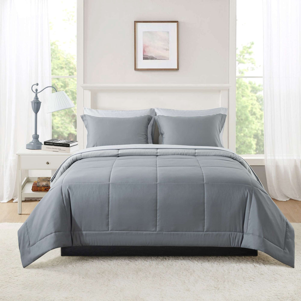 Velmora™ Bed in a Bag Bedding Set, 7 Piece, King, Beige Stripe