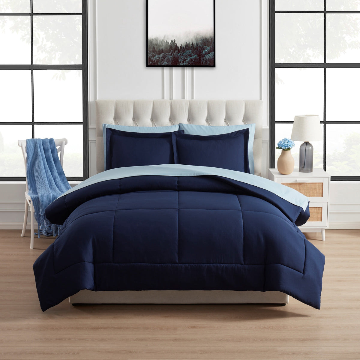 Velmora™ Reversible 7-Piece Bed-in-a-Bag Bedding Set, Queen, Navy