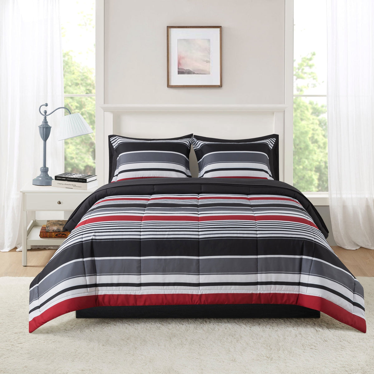 Velmora™ Bed in a Bag Bedding Set, 7 Piece, King, Beige Stripe