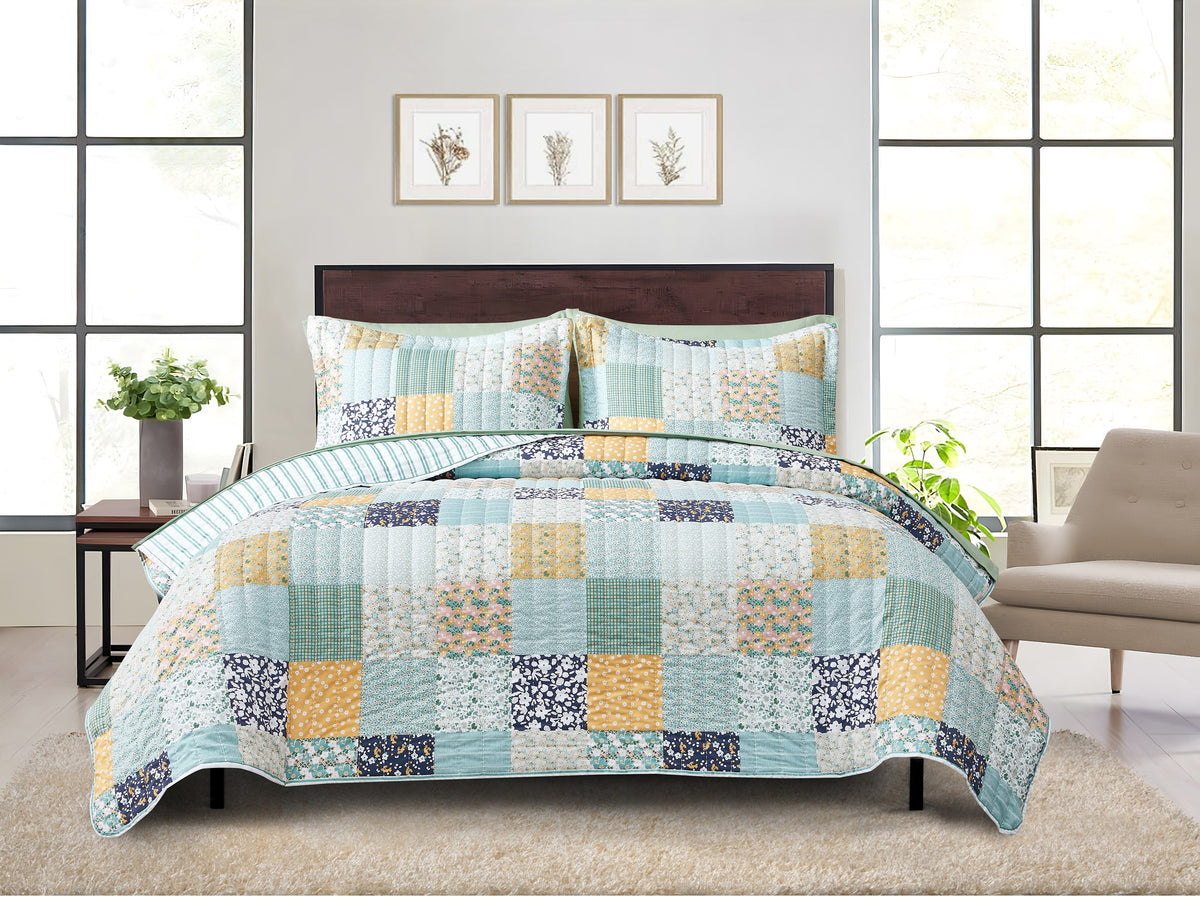 Velmora™ All-in-One Bed-in-a-Bag Quilt and Sheet Set, 7-Piece, Full, Green Floral