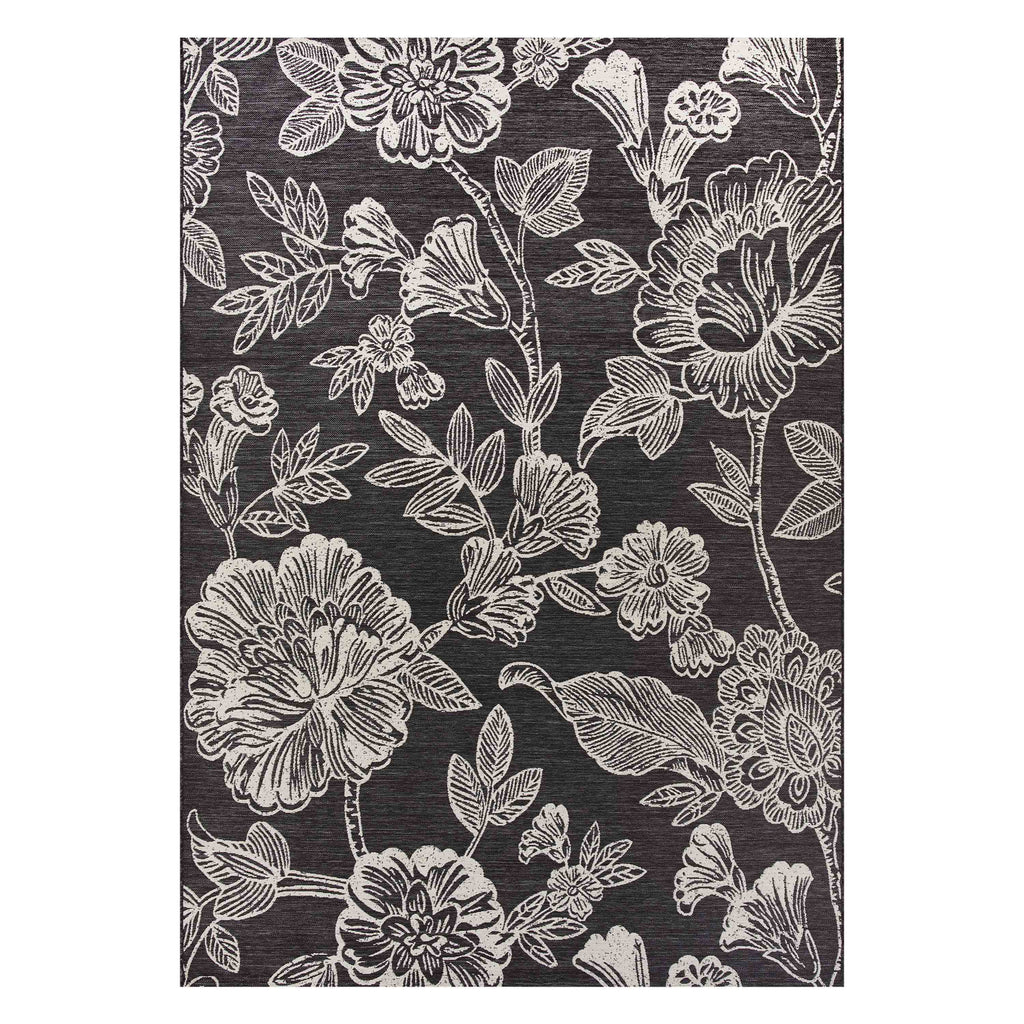 Velmora™ 7' x 10' Black & White Floral Outdoor Rug