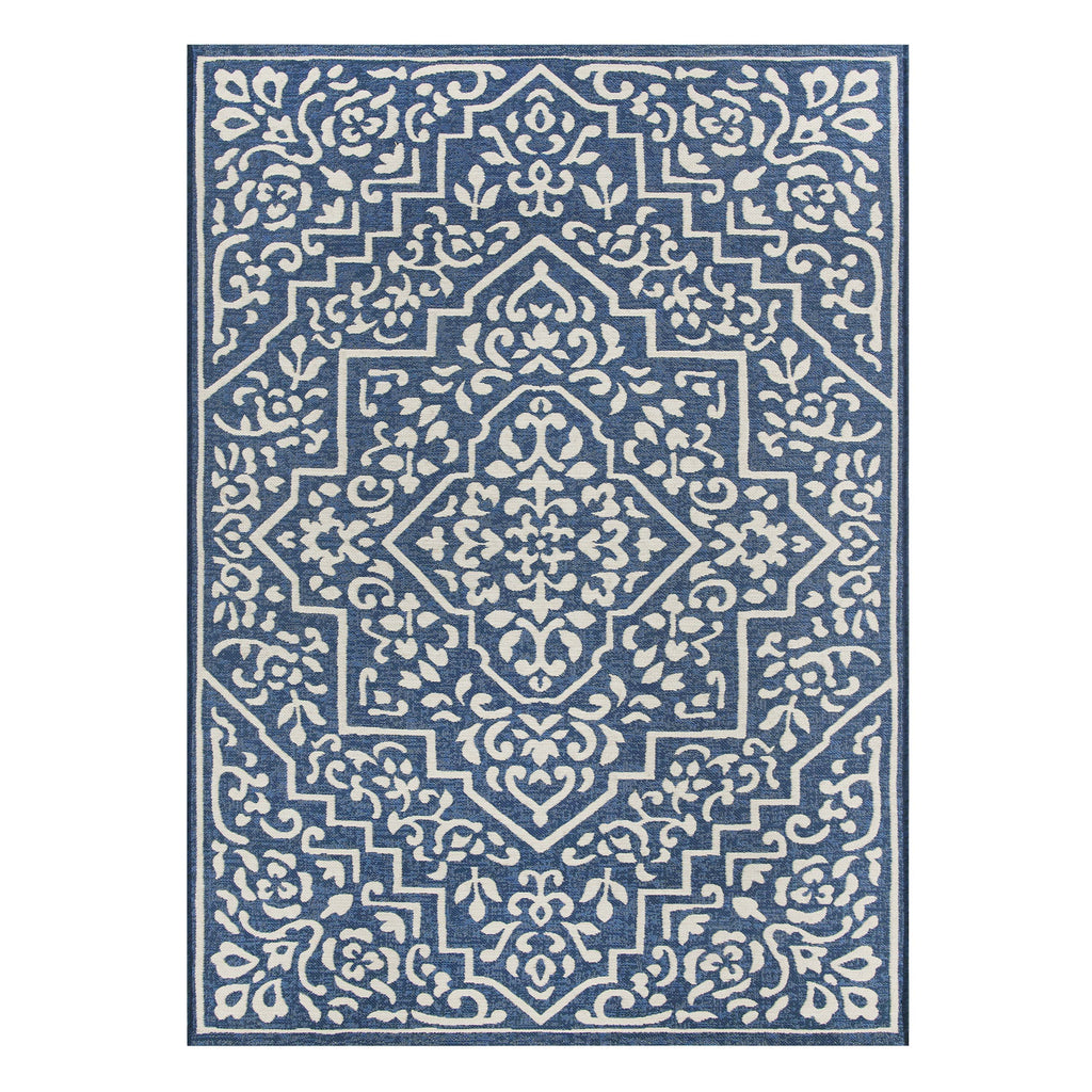 Velmora™ Traditional Medallion Outdoor Rug, 7 ft x 10 ft, Blue