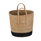 Velmora™ Natural and Black Round Rush Baskets, Set of 2
