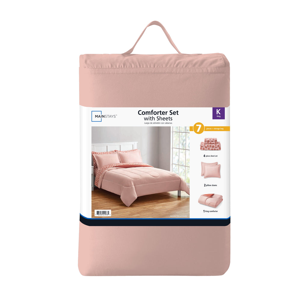 Velmora™ 7-Piece Reversible Bed-in-a-Bag Comforter Set with Sheets, Pink, King