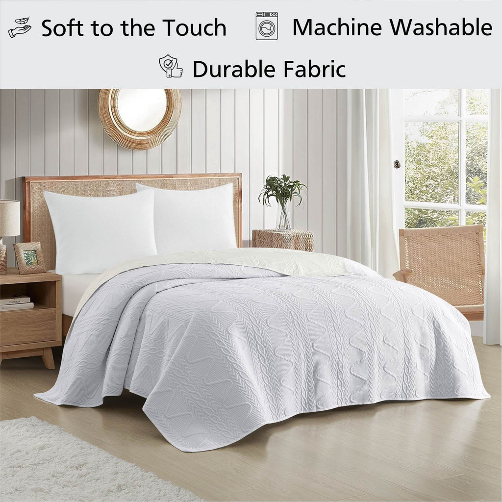 Velmora™ Stitched Corded Quilt, White, Full/Queen Bedding