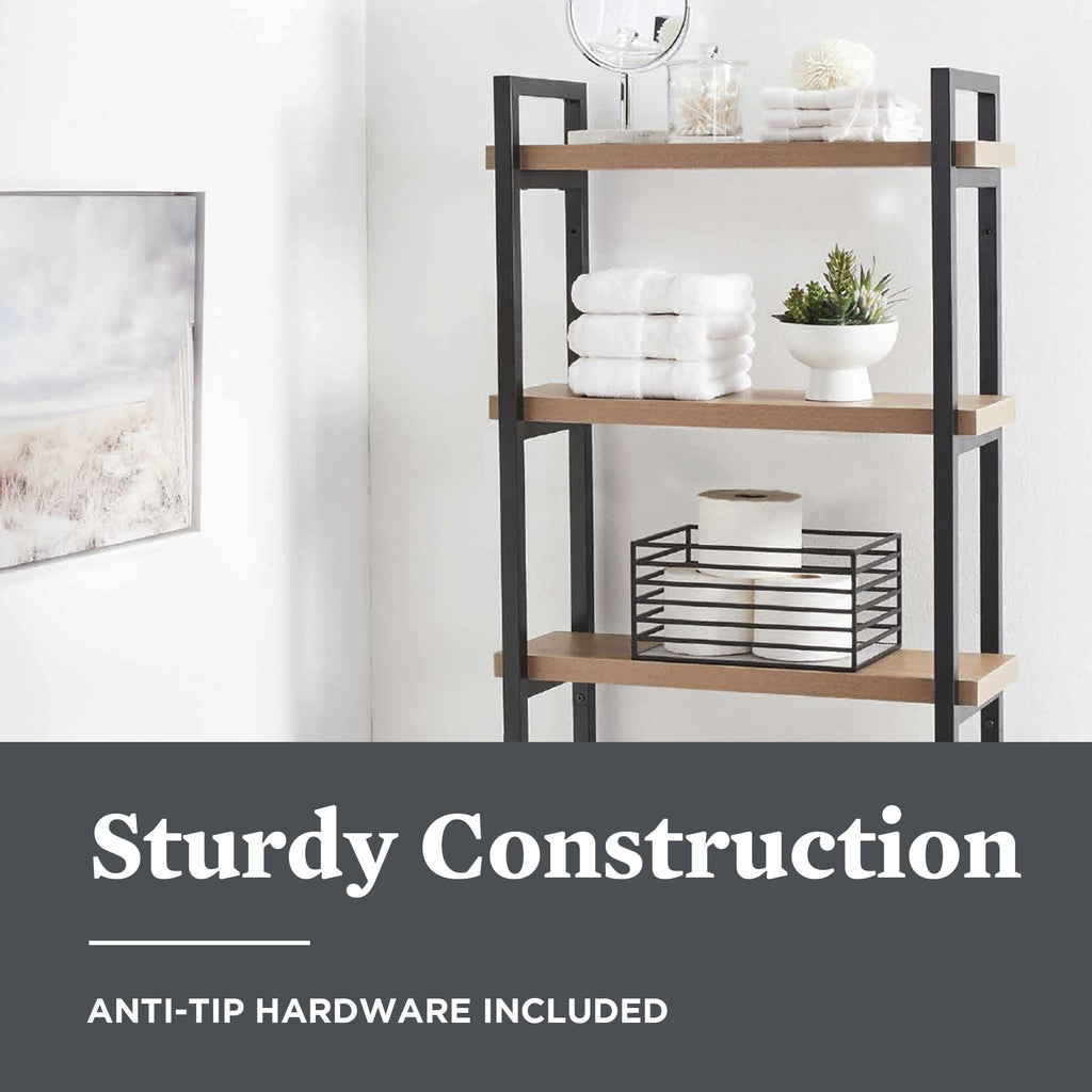 Velmora™ Jace 3-Shelf over-the-Toilet Storage Shelf with Black Frame and Oak Shelves