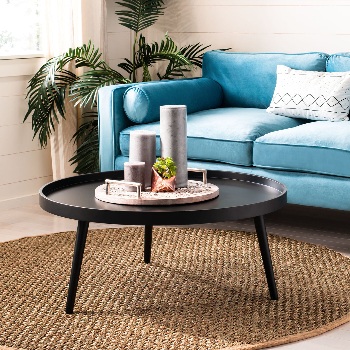 Velmora™ Fritz Modern Round Tray Top Coffee Table, Black