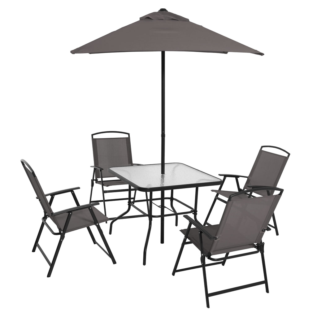 Velmora™ Albany Lane 6-Piece Steel Outdoor Patio Dining Set with Umbrella, Gray