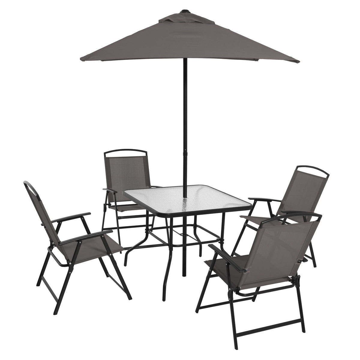 Velmora™ Albany Lane 6-Piece Steel Outdoor Patio Dining Set with Umbrella, Gray