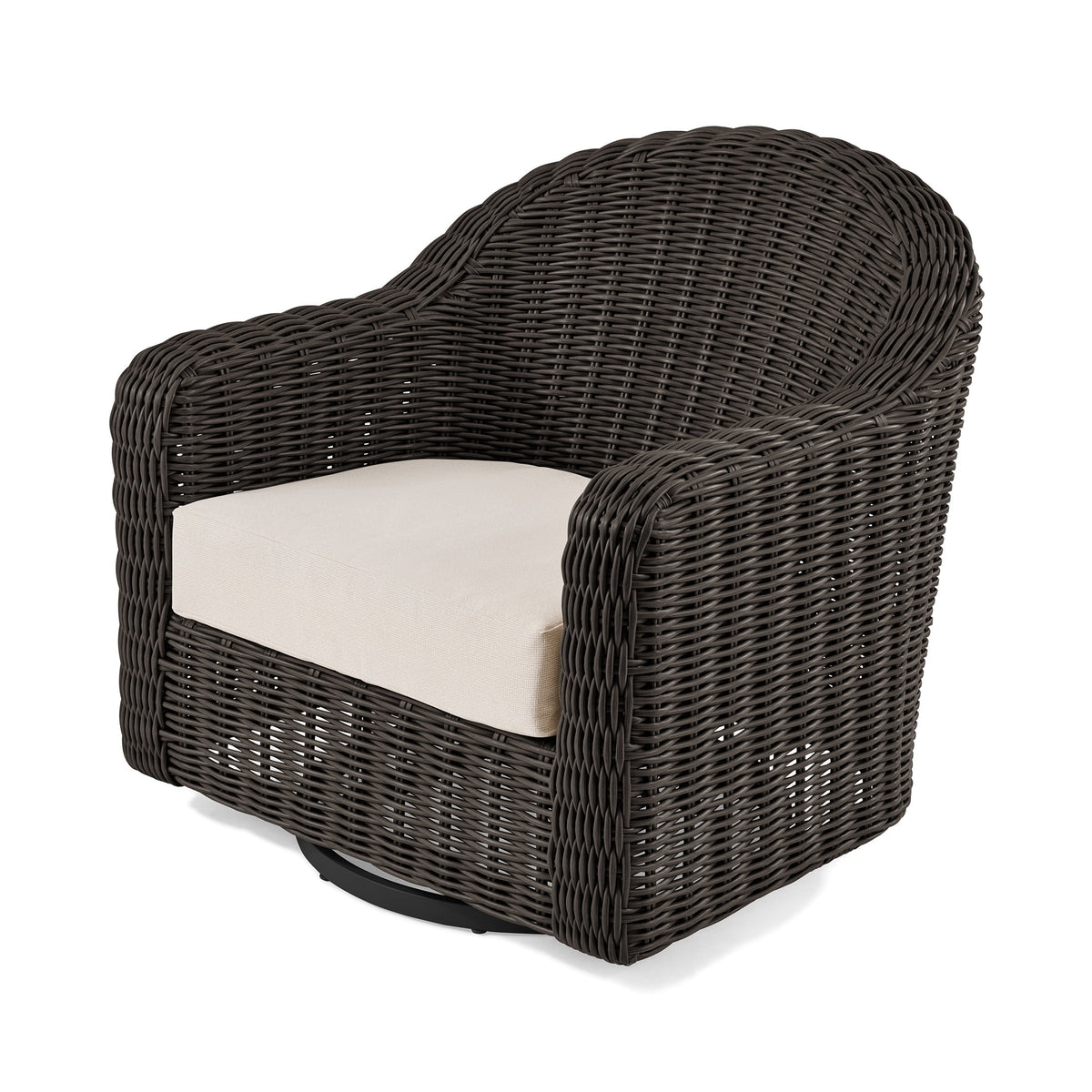 Velmora™ Bellamy Outdoor Motion Chair, Dark Brown Wicker with Cream Cushion
