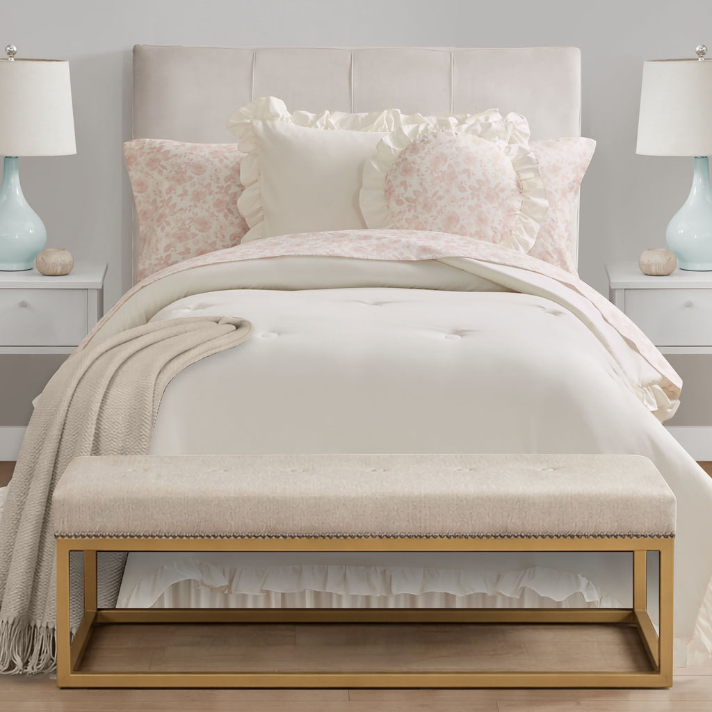 Velmora™ Reversible 8-Piece Bed-in-a-Bag Comforter and Sheet Set, Twin/Twin-XL, Cream Ruffle