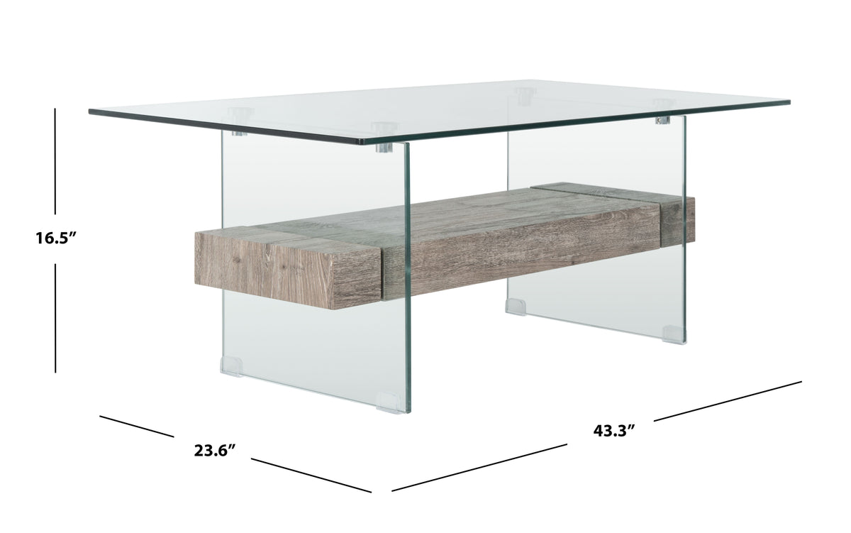 Velmora™ Kayley Retro 2 Tier Glass Coffee Table, Grey Oak