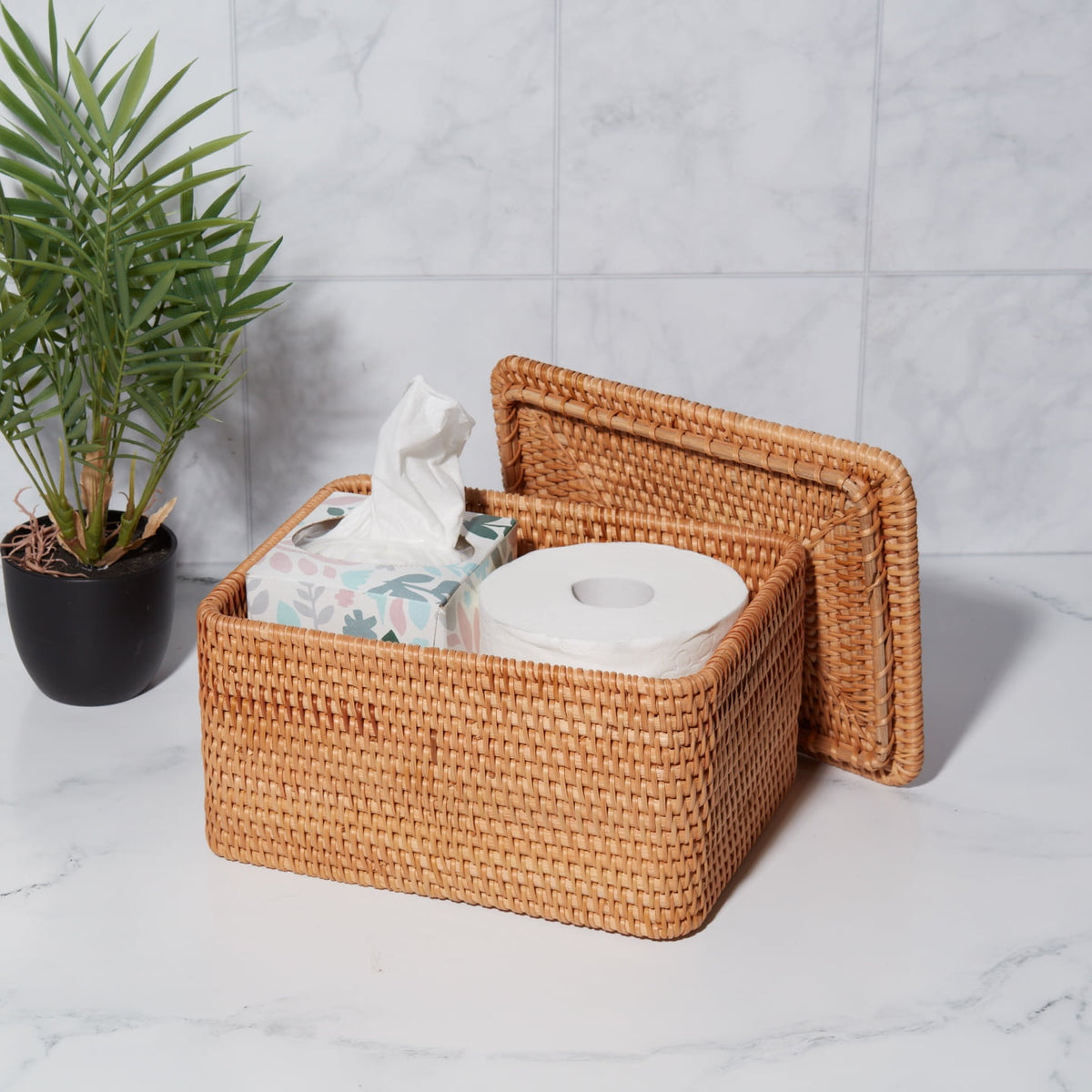 Velmora™ Brown Rattan Organizer Basket with Lid