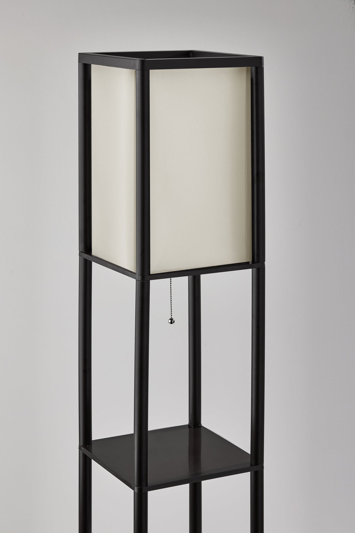 Velmora™ 62 Inch Floor Lamp With Black Plastic Shelves and Sustainable White Fabric Shade