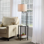 Velmora™ Glass End Table Floor Lamp with White Shade, Matte Black, 17"L x 17"W x 54"H