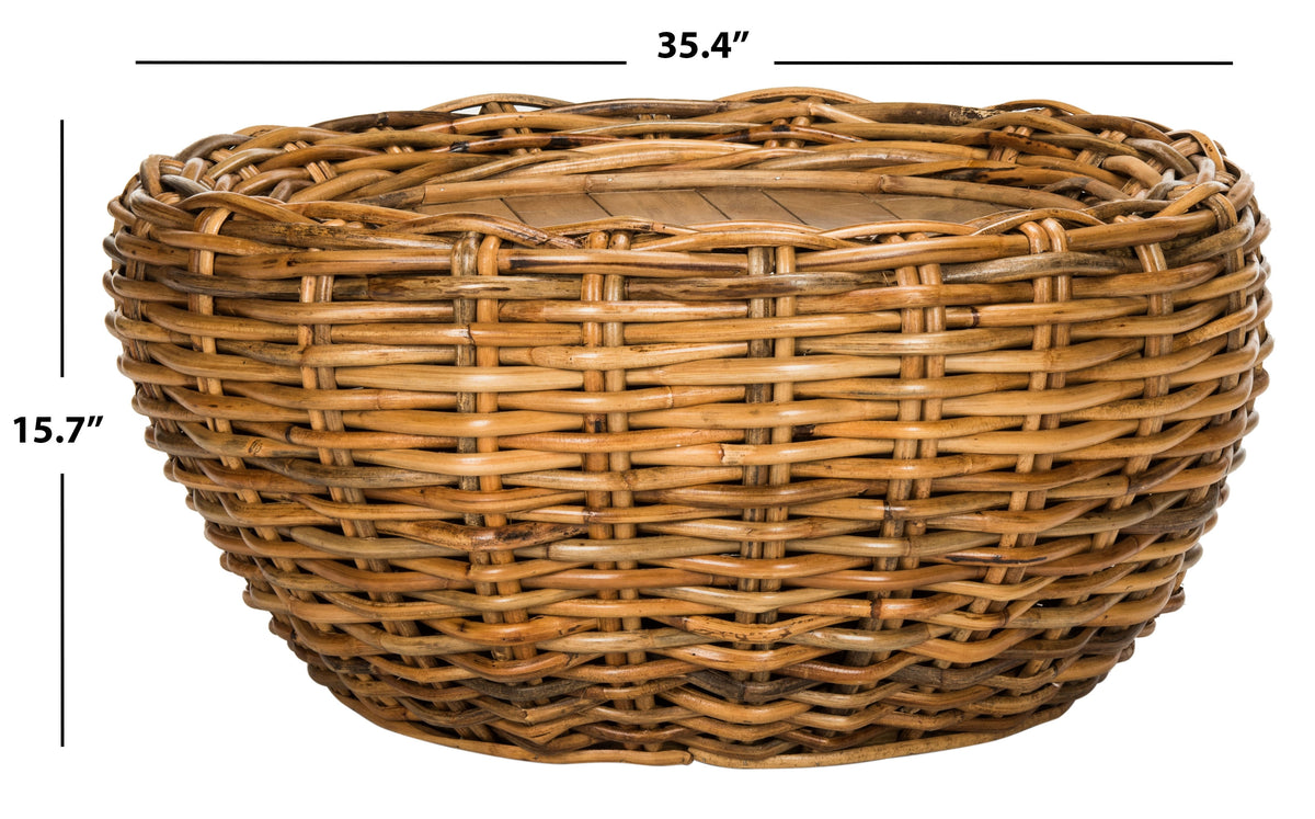 Velmora™ Alley Wood Top Round Wicker Coffee Table, Natural Brown