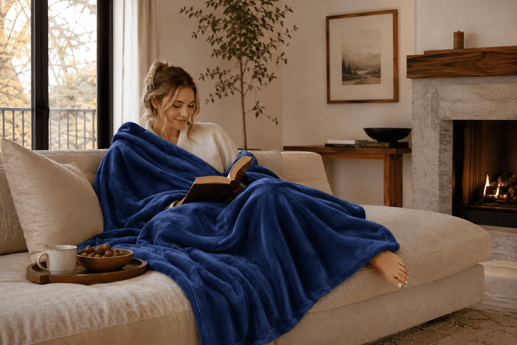 Velmora™ Super Soft Plush Bed Blanket, Dark Blue, Full/Queen Size, 90 x 90 in
