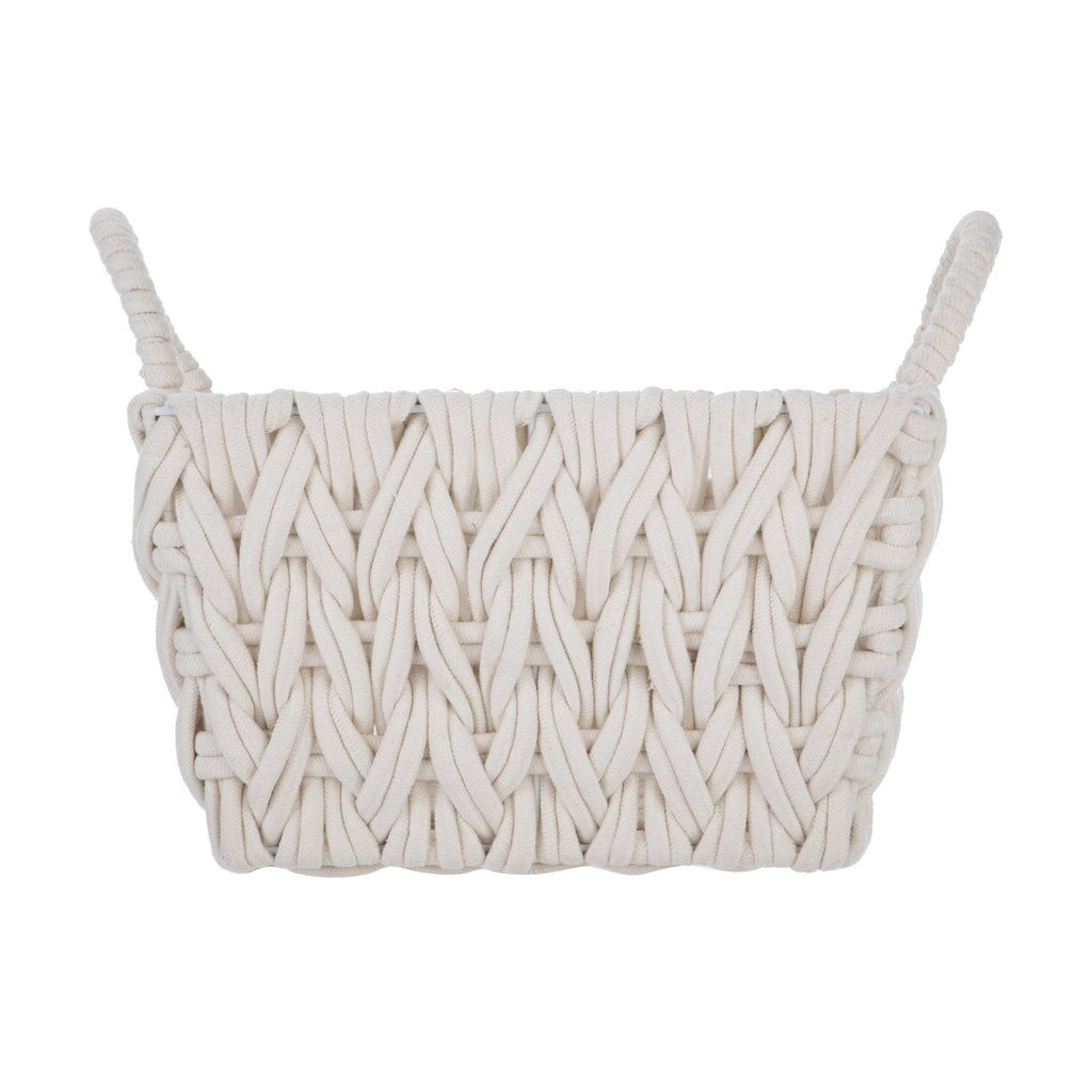 Velmora™ (2 pack) Medium White Woven Rope Decorative Storage Basket with Handles, 14.3 in x 11 in x 9 in