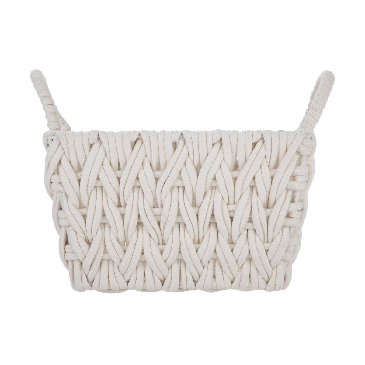 Velmora™ (2 pack) Medium White Woven Rope Decorative Storage Basket with Handles, 14.3 in x 11 in x 9 in