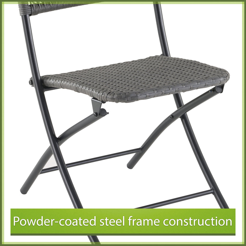 Velmora™ 3-Piece Steel and Wicker Rope Folding Outdoor Patio Bistro Set, Gray/Black