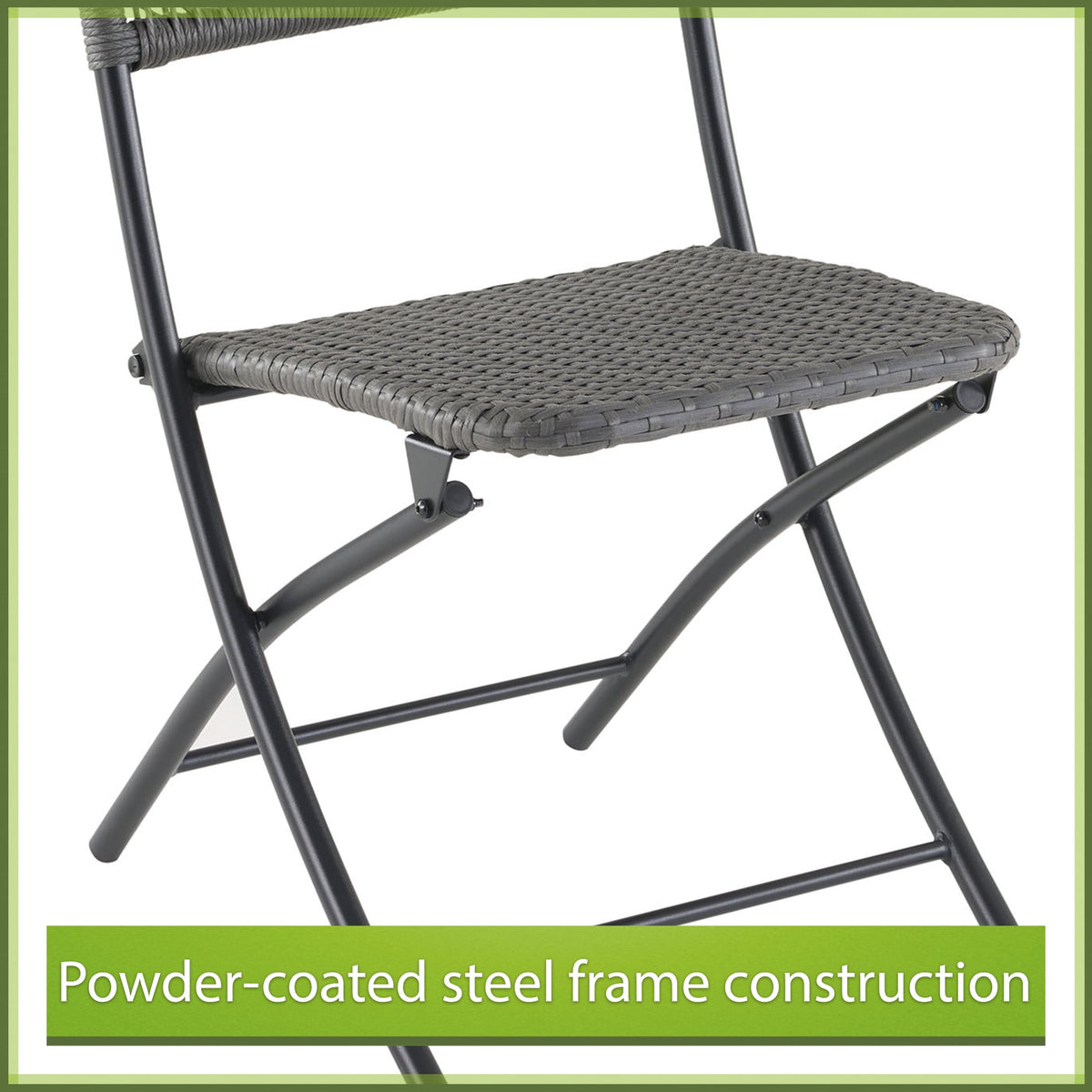 Velmora™ 3-Piece Steel and Wicker Rope Folding Outdoor Patio Bistro Set, Gray/Black