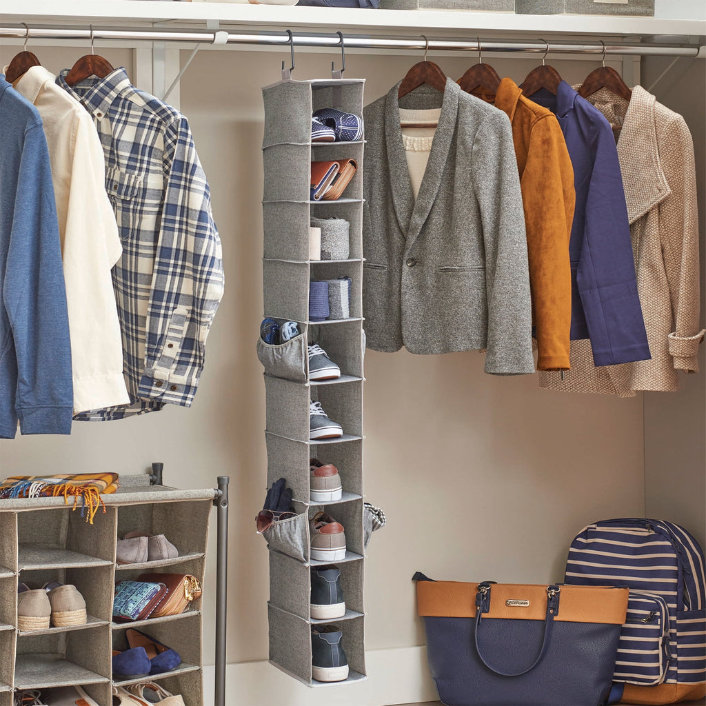 Velmora™ (2 pack) Gray 10-Shelf Hanging Closet Organizer with Side Pockets