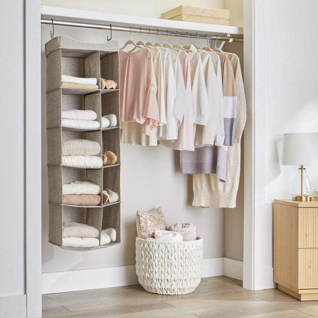 Velmora™ (2 pack) 5-Tier Hanging Closet Storage Organizer Dividers for Shoes and Clothes, 10-Compartments, Polyester & Cotton