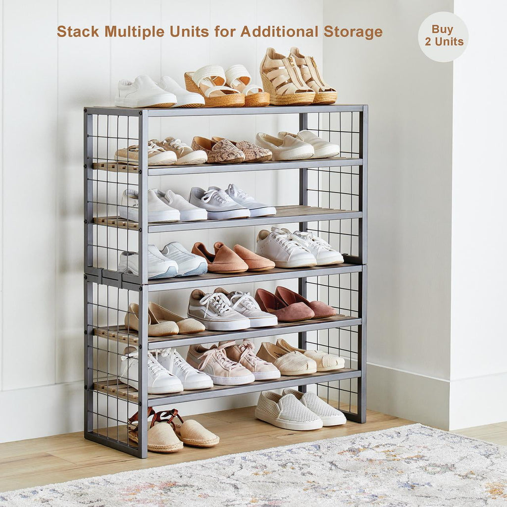 Velmora™ (3 pack) Decorative Gunmetal Grey Wood and Metal Shoe Rack
