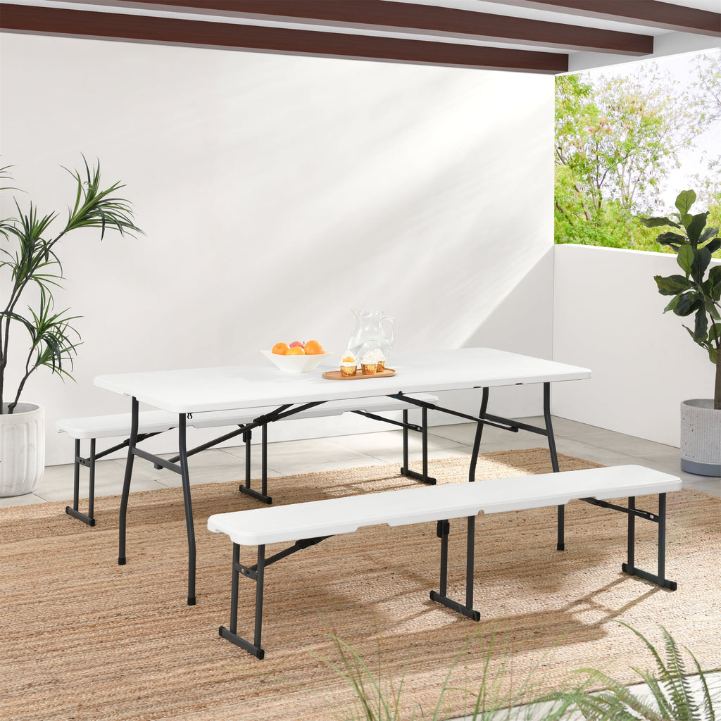 Velmora™ 6' Centerfold Bench, Steel Frame, Indoor Outdoor, Includes Carry Handle, White