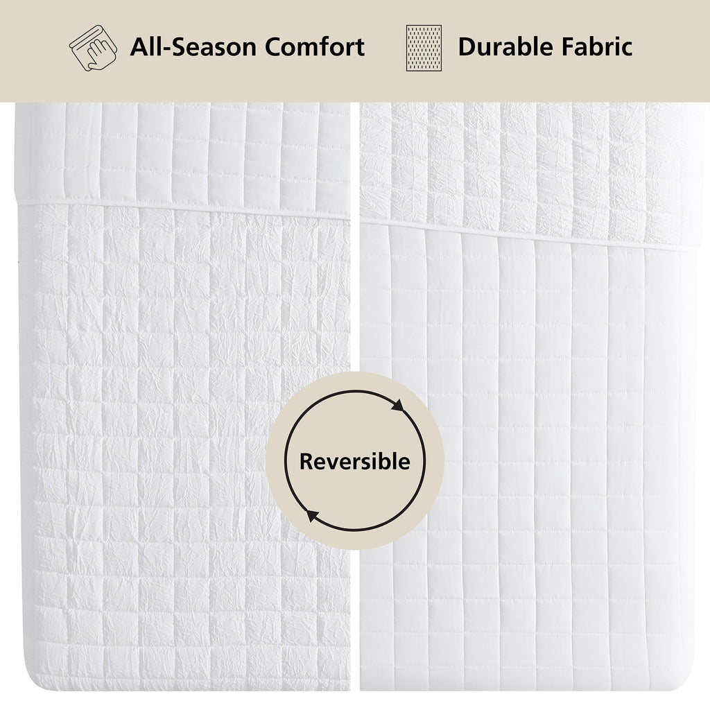 Velmora™ Crinkle Quilt, King, White, Soft Wash Microfiber Bedding