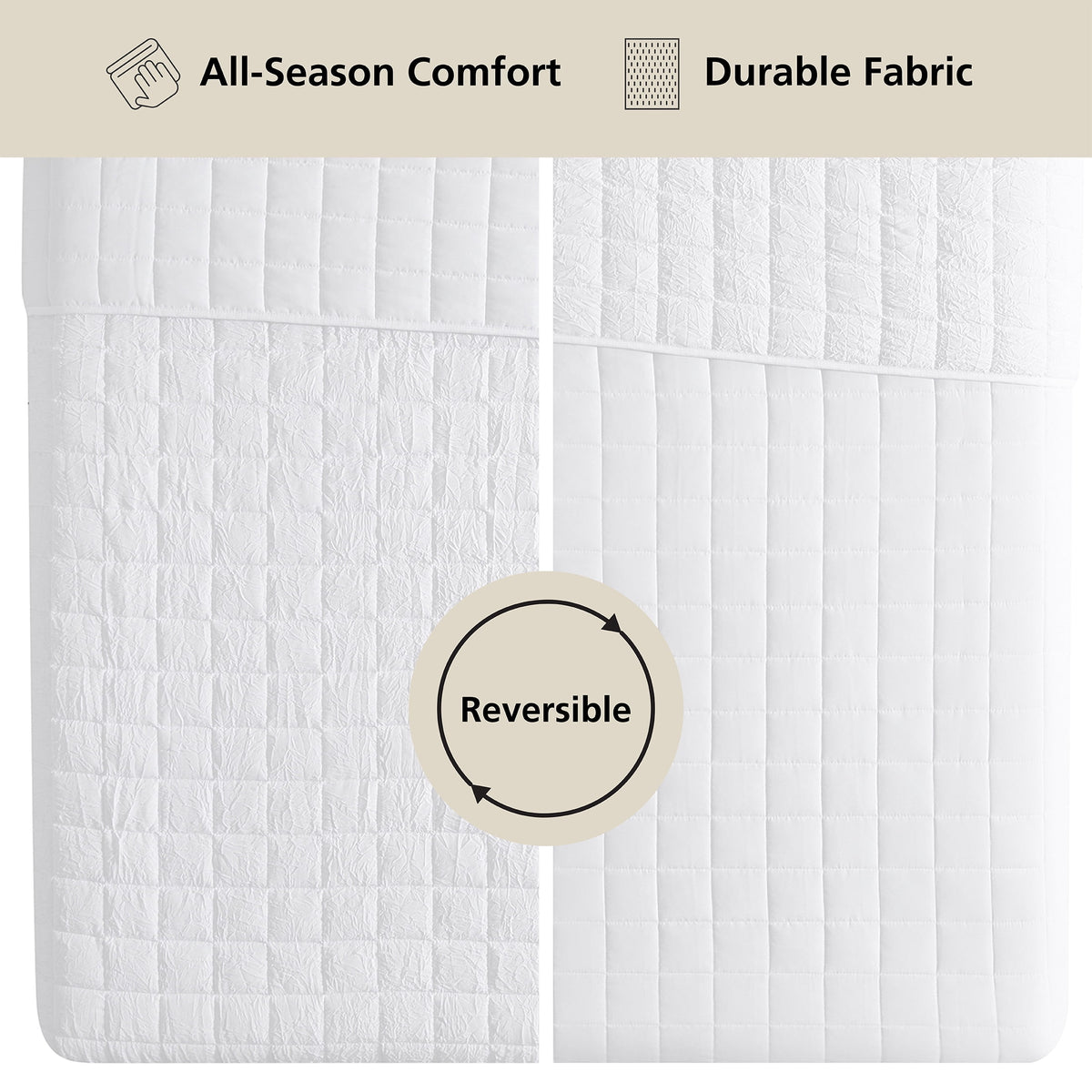 Velmora™ Crinkle Quilt, King, White, Soft Wash Microfiber Bedding