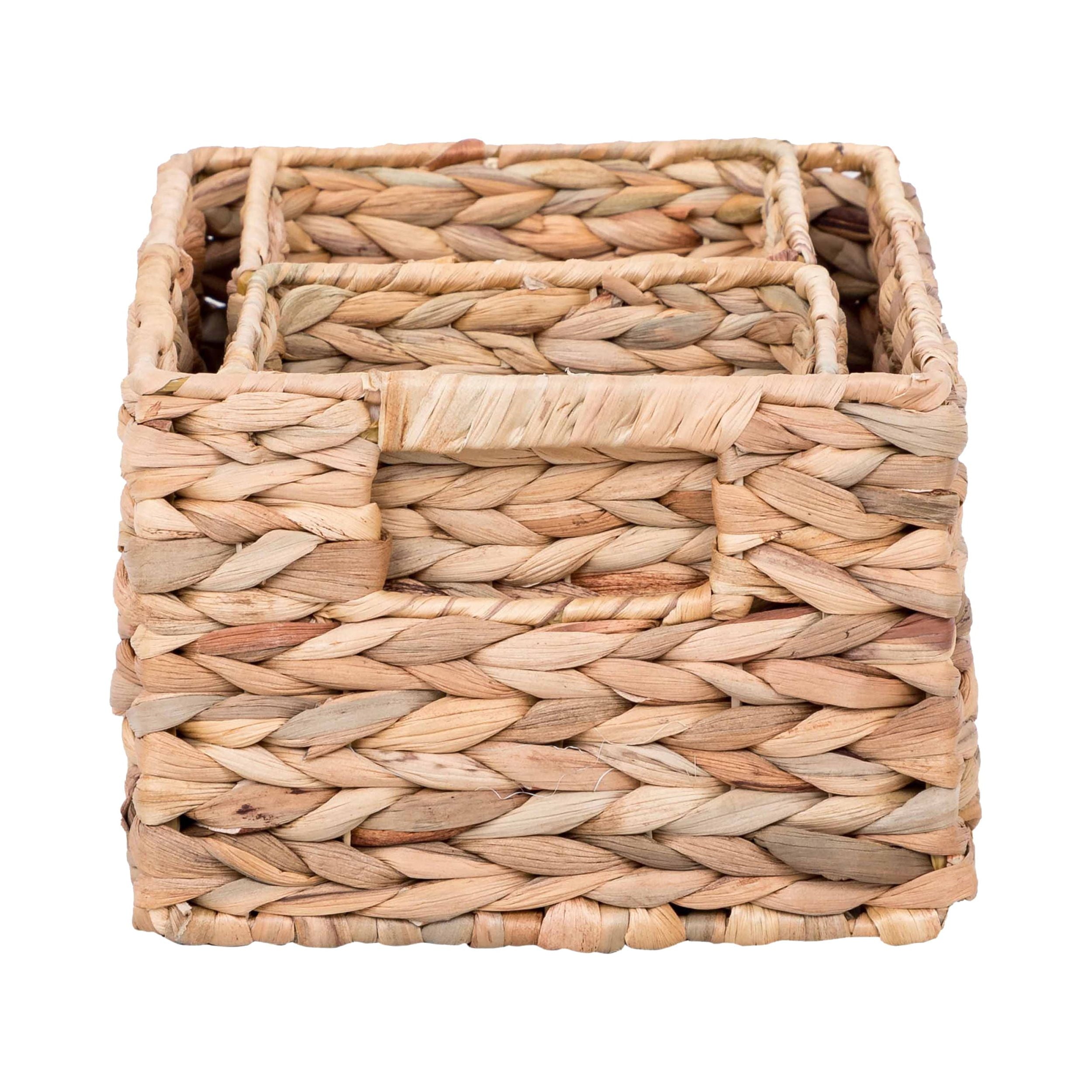 Velmora™ (2 pack) 3-Piece Natural Woven Water Hyacinth Decorative Storage Basket Set, Large Basket 16.14 in x 6.69 in x 5.9 in
