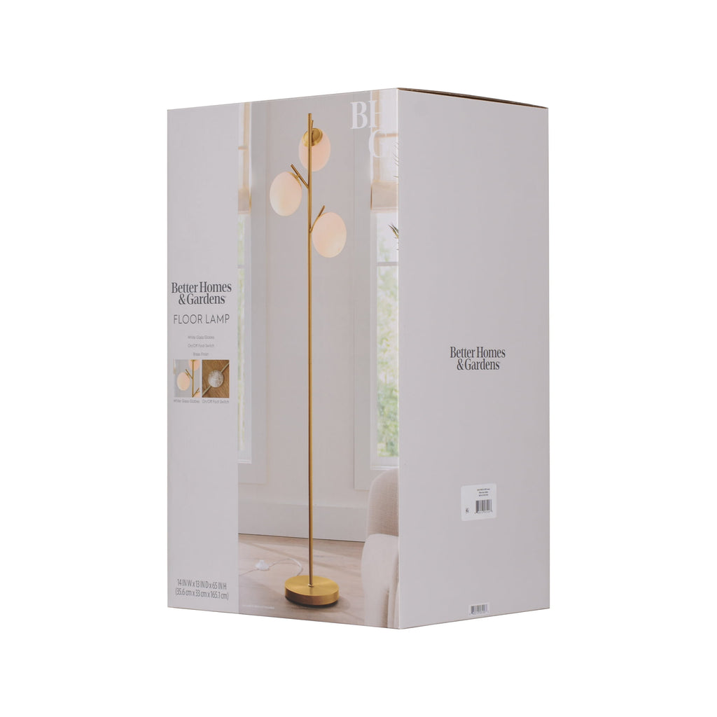 Velmora™ 3-Globe Freestanding Floor Lamp, 65 in, Frosted Glass Shades, Foot Switch