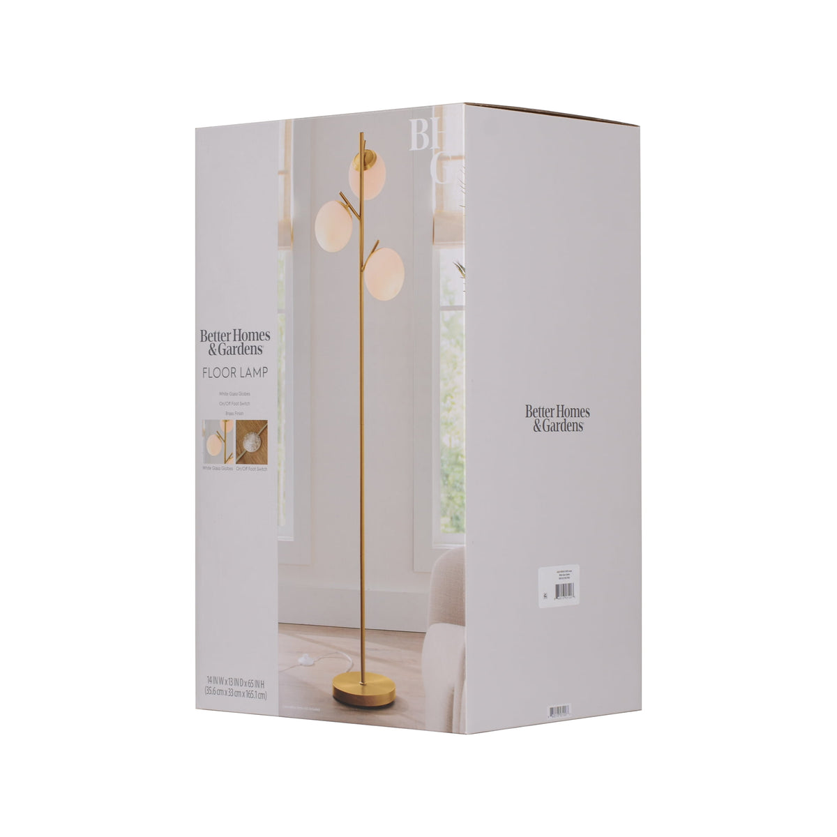 Velmora™ 3-Globe Freestanding Floor Lamp, 65 in, Frosted Glass Shades, Foot Switch