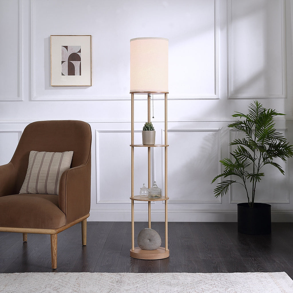 Velmora™ 62 in Farmhouse Light Wood Floor Lamp